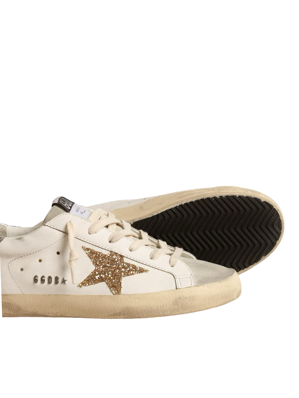 Women's Super-Star with gold glitter star and ice-gray suede inserts