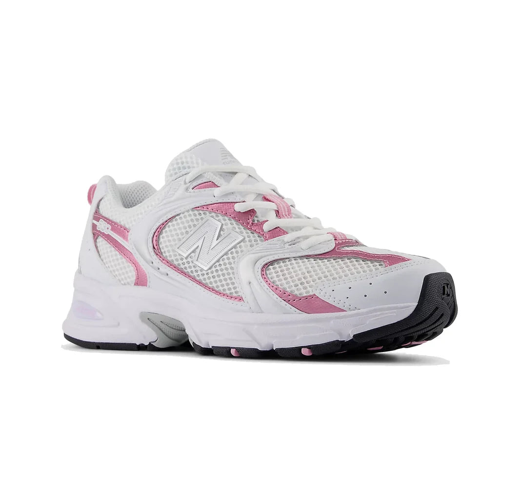 New Balance 530 White with Pink Sugar and Silver Metallic