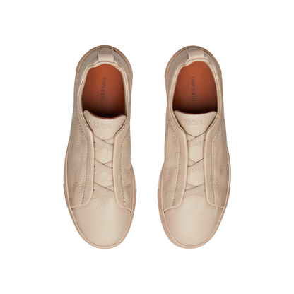 Zegna - Triple Stitch Deerskin Beige Slip On Sneakers