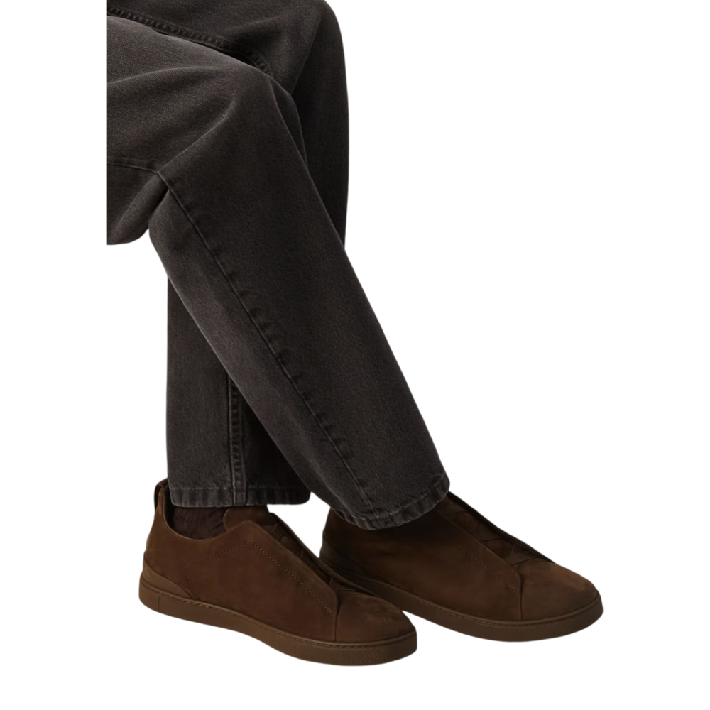 ZEGNA DARK BROWN TRIPLE STITCH™ SECONDSKIN SNEAKERS