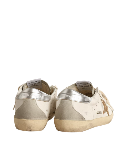 Women's Super-Star with gold glitter star and ice-gray suede inserts