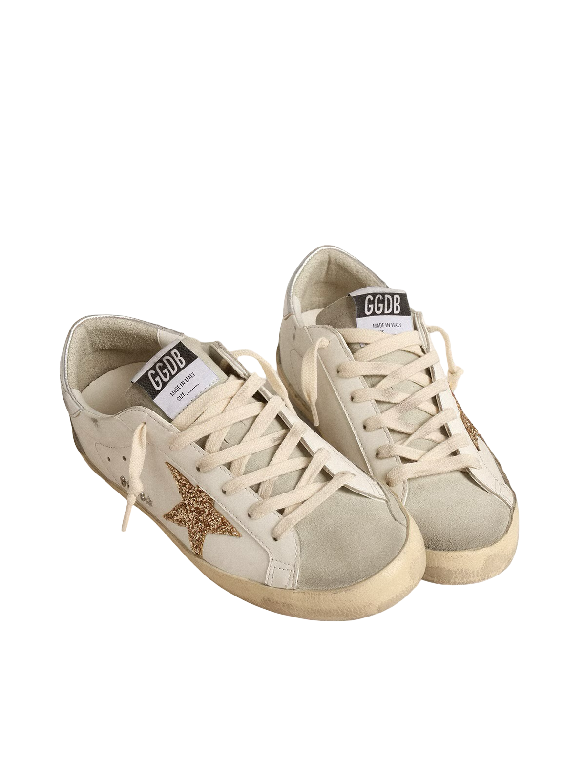 Women's Super-Star with gold glitter star and ice-gray suede inserts