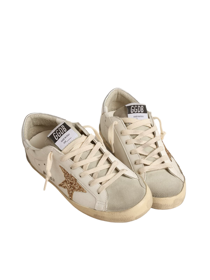 Women's Super-Star with gold glitter star and ice-gray suede inserts
