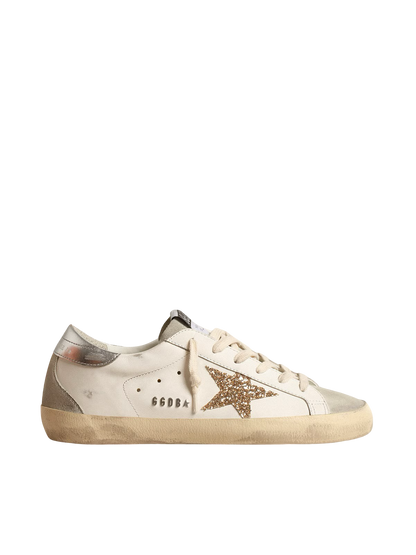 Women's Super-Star with gold glitter star and ice-gray suede inserts