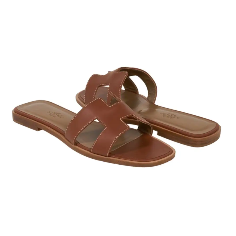 Hermes Sandal Flat Oran Gold Box Calfskin | Mightychic