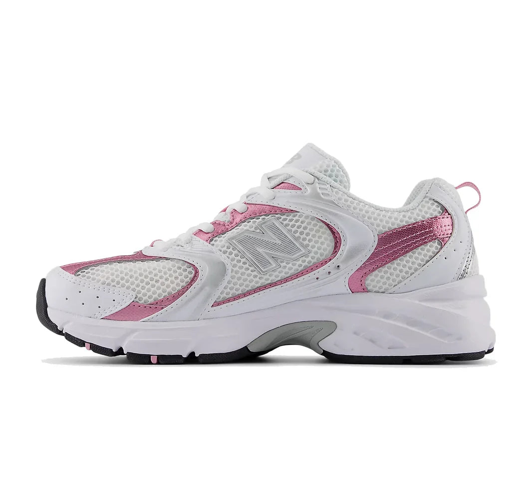 New Balance 530 White with Pink Sugar and Silver Metallic